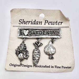 I Love Gardening Brooch Pin By SHERIDAN Pewter Vegetables